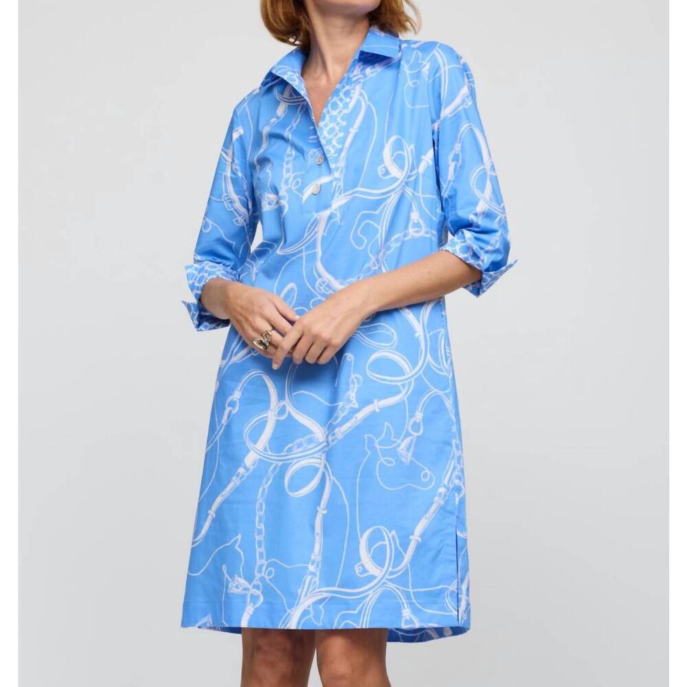 NEW HINSON WU charlotte three quarter sleeve dress in cerulean/white